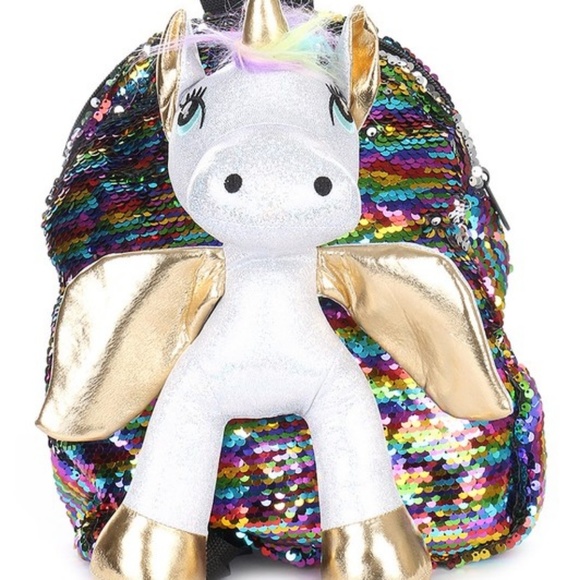Plush Unicorn Sequin Backpack Multi - Picture 2 of 4